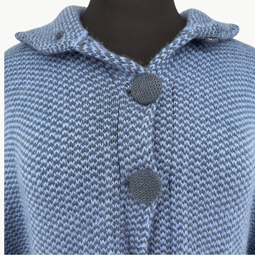 Vintage 80s Baby Alpaca Knit Cape Poncho Funnel Neck Sz Medium Blue Artisan Cozy - Picture 8 of 16